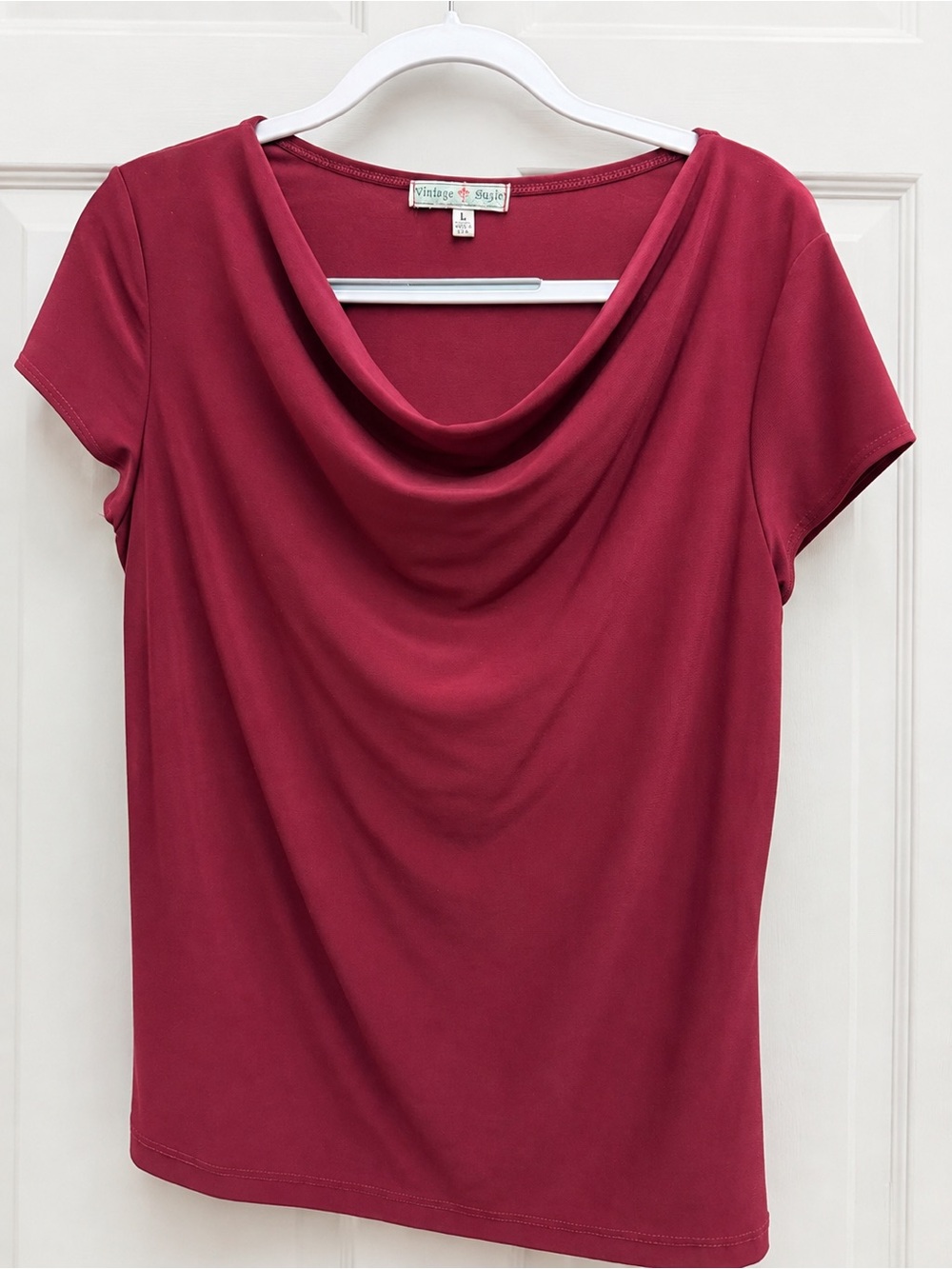 Vintage Suzie Short Sleeve Cowl Neck Tee - Burgundy